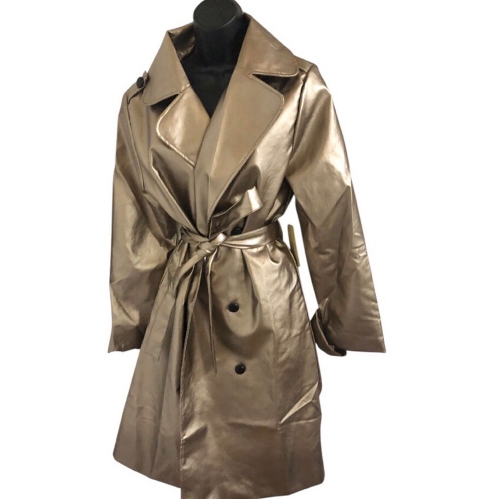Dark gold metallic statement avant garde belted trenchcoat size Medium brand new